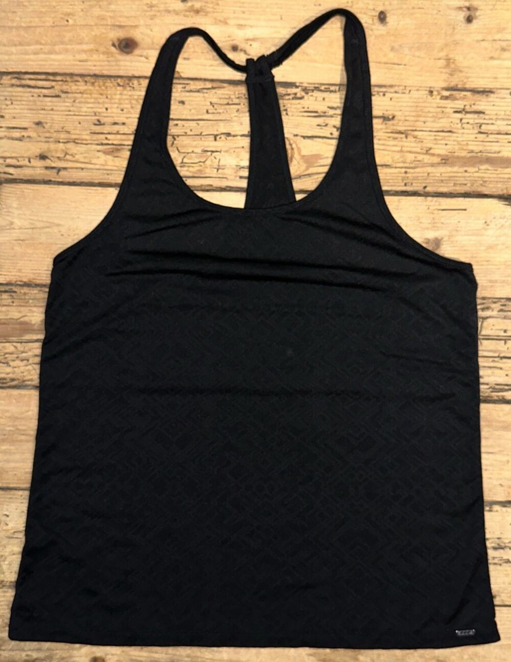 Lorna Jane Women’s Black Sheer Racerback Tank Geometric Printed Size M NWOT